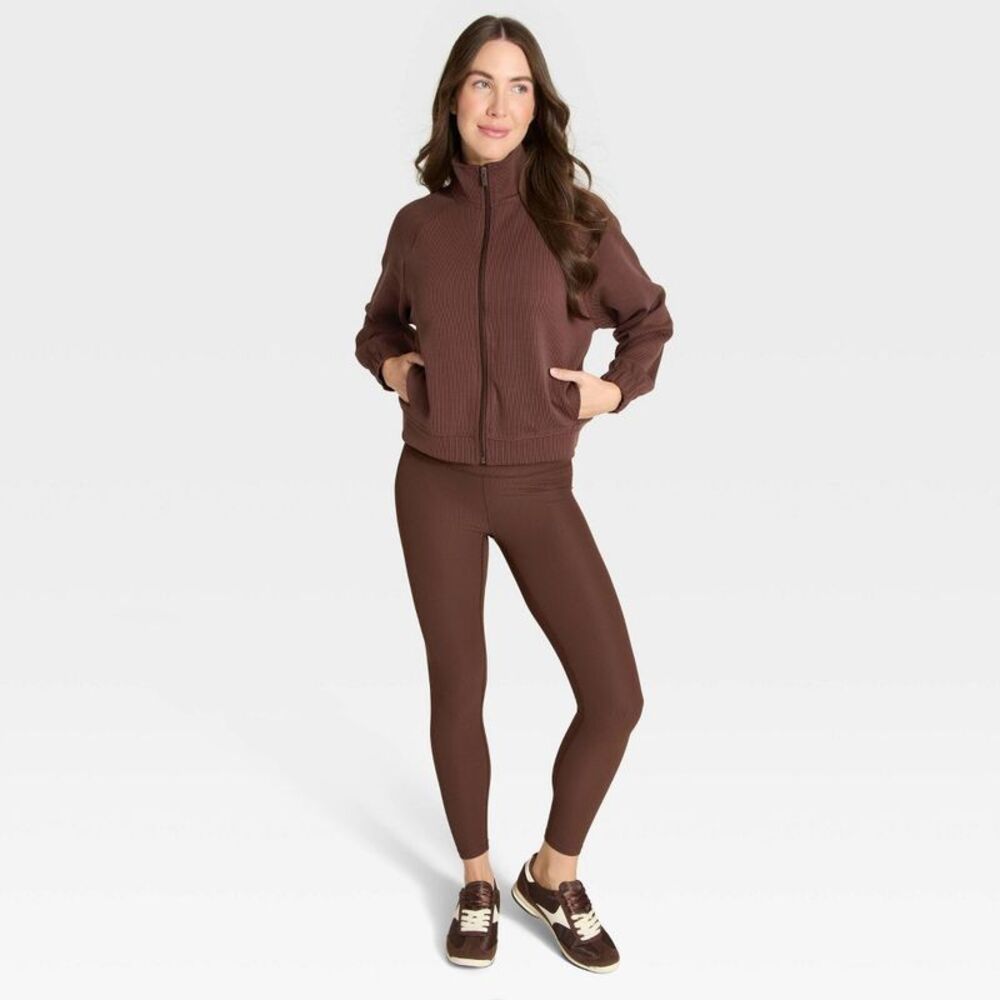 Women's Airy Sleek Ribbed Full Zip Jacket - All In Motion Brown XS - Picture 3 of 4